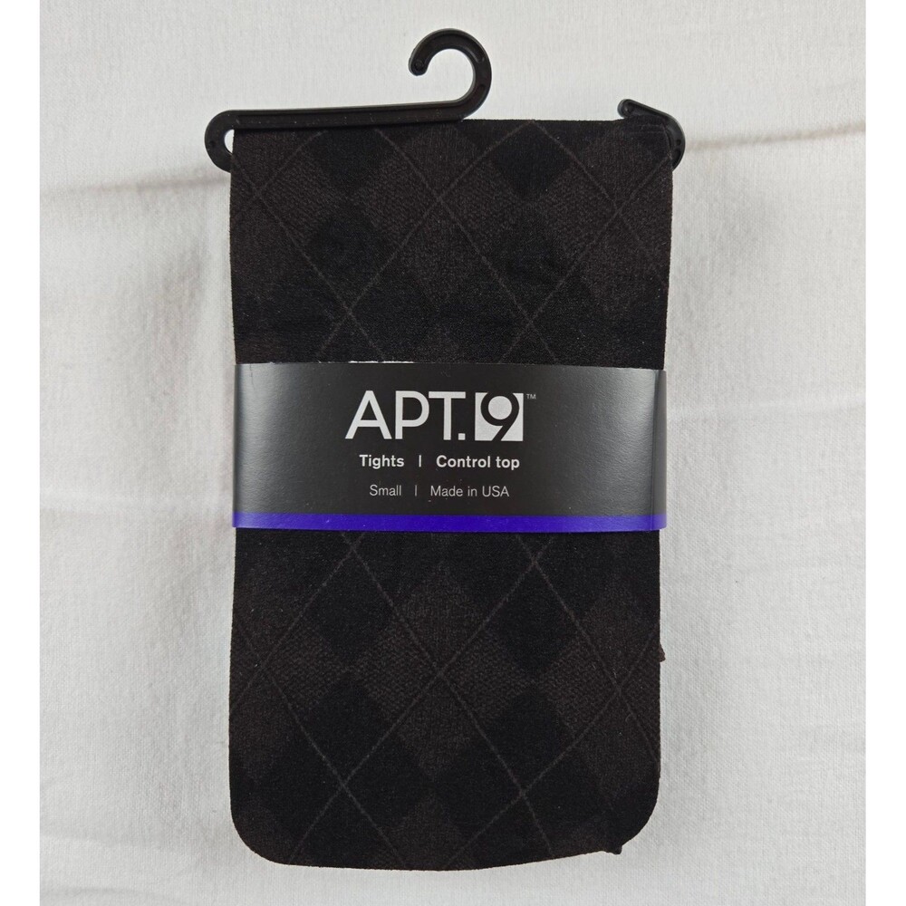 NWT Apt 9 Argyle Tights Womens Small Control Top Black Brown Diamond Pattern